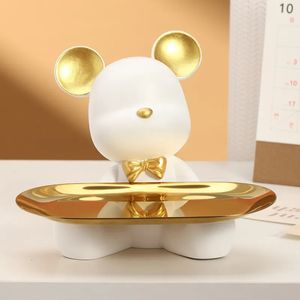 Decorative Objects Figurines Candy Resin Storage Tray Bedroom Room Decor Home Bear Animal Container Living Nordic Statues Ornament Key 230928