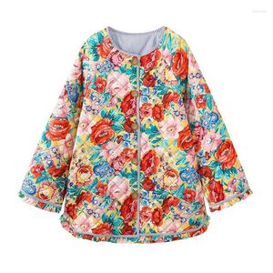 Damenjacken YENKYE Floral Bedruckte Steppjacke Frau Herbst Flare Sleeve Chic Mäntel Weibliche High Street Einreiher Blume