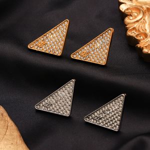 Simple 18K Gold Plated 925 Silver Luxury Brand Designers P-Letters Stud Geometric Famous Women Triangle Crystal Rhinestone Earring Wedding Party Jewerlry 2Colors