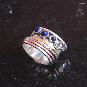 Anéis de casamento vintage redondo azul pedra boho anel clássico tricolor espiral de metal para mulheres jóias 2023