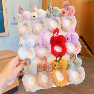 Çocuklar peluş tavşan saç ipi kış taklit tavşan kılları yüksek elastik saç bantları sakız scrunchie at kuyruğu tutucu lastik bantlar 2756