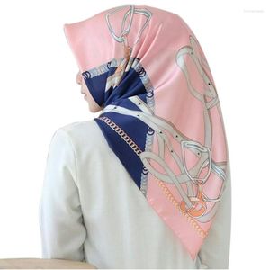 Sciarpe a catena leopardo stampata sciarpa hijab per donne 90x90 quadrata fascia musulmana imitazione seta raso