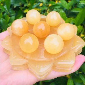 Decorative Figurines Natural Topaz Lotus Seven Star Array Furniture Home Fortune Creative Feng Shui Ball Plate Base Decoration