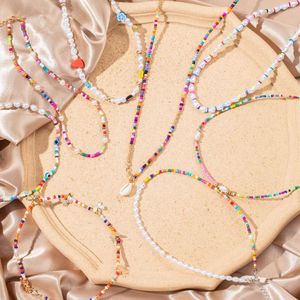 Pendant Necklaces Bohemia Y2K Style Colorful Beaded Pearl Short Choker Necklace Bohemian Flower Jewelry For Women 2023