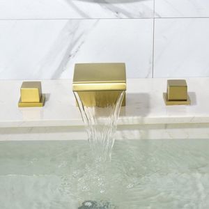 Zlew łazienki krany Wysokiej jakości mosiężne matowe czarne/szczotkowane złoto 8 -calowy wodospad 2 uchwyt 3 otwór kran zimny wód miksera