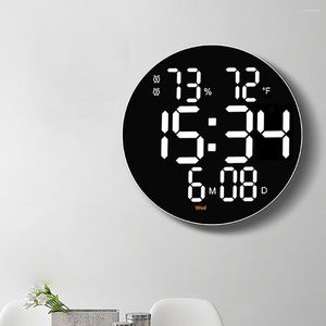 Wall Clocks 10 Inch Clock LED Light Date Week Temperature & Humidity Display With Remote Control 24 Or 12 Hour Round Simple Modern