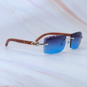 Vintage Sunglasses Fashion Stylish Diamond Cut Sun Glasses Craved Real Wood Carter Rimless Shades Eyewear For Men And Women Silver Frame