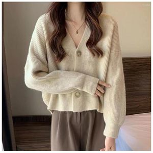 Kvinnors stickor Autumn Winter Sticked Cardigan Women Korean Fashion Lose Straight V-Neck-knapp ner långärmad tröja Jackor ZY8451