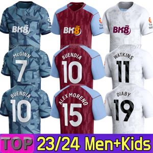 2024 Aston Villas Soccer Jerseys Kit Kit Home Futebol Jersey Treando fãs de fãs Versão Camisetas Futbol Mings McGinn Buendia Watkins Douglas Luiz Maillot Foot