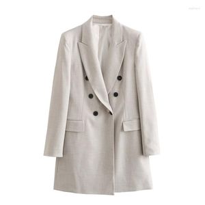 Kadınlar Suits Office Long Blazer Kadın Kadınlar İçin Çift Kelime Blazers Sonbahar Kollu Ceket Sokak Giyin