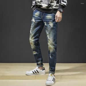 Men's Jeans Deliy 2023 Trendy Brand Spring Autumn Slim Fit Hole Breaking Trend Versatile Beggar Long Pants