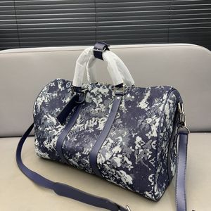 Unisex Comouflage Denim Duffel Bag, 자수 편지 Keepall 핸드백, 크로스 바디 숄더 백, 디자이너 커플 공항 토트, 피트니스 요가 가방