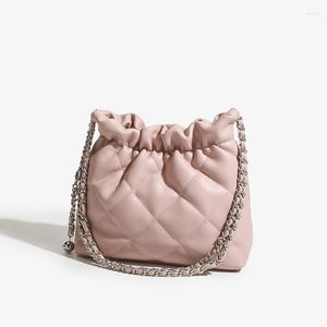 Evening Bags 2023 Summer Niche High-end Sense Lingge Small Fragrant Wind Chain Bag Bucket Pleated Cross-body