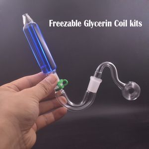 Glycerin Coil Freezable Dab Straw Smoking Pipe Mouth Tip Mini Glass Oil Burne Bong 4 In 1 Dab Rigs Water Pipes with Male Glass Oil Burner Pipes