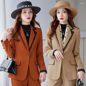 Kadınlar iki parçalı pantolon bahar ve sonbahar uzun kollu ofis bayan takım elbise ceketi iş resmi giyim iş kıyafetleri moda mizaç boş zaman