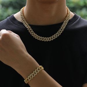 Hip Hop Diamond Iced Out Chains Necklaces Bracelets Jewelry Austrian Rhinestone Cuba Link For Men Unisex Party Gold Silver Chain N259W