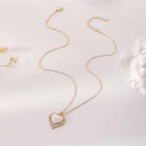 Kedjor Pearl Rhine Stone Heart Necklace Pendant Thin Chain Women Gold Plating Fashion Party Gift 2023 Style HN23N