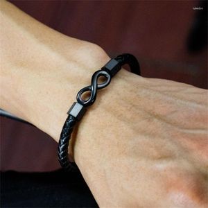 Charme pulseiras vintage temperamento preto infinito pulseira para mulheres homens moda 8 palavra número aberto ajustável festa jóias presente