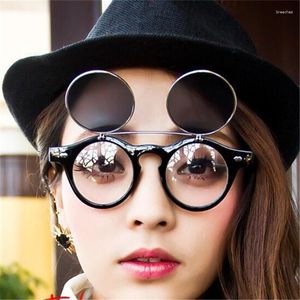 Güneş gözlüğü vintage steampunk gözlük klipsi retro flip up gözlükler gotik gözlük UV400 punk gözlük oculos