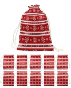 Juldekorationer snöflingor röda bakgrund godis väskor jultomten presentpåse hem fest dekor navidad xmas linne packning leveranser