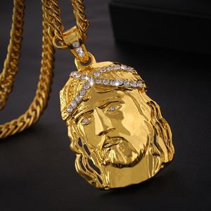 Colares de pingente de ouro grande jesus pingente colar para homens mulheres e 29 53in comprimento de corrente hip hop jóias252f