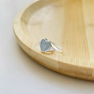 New jewelry light blue peach ring heart 925 Silver Red Enamel love men's and women's same type couple pair index finger187q