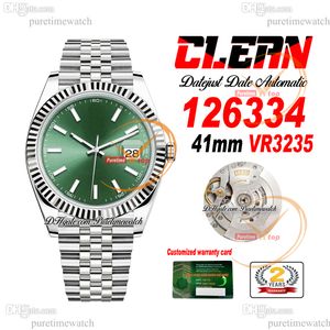 Clean Factory CF 126334 VR3235自動メンズウォッチフルートベゼルデートグリーンスティックダイヤル904L JubileSteel Bracelet SuperバージョンPuretimewatch reloj Hombre 0028