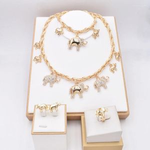 Necklace Earrings Set Fashion 18K Gold Plated Power Symbol Elephant Women Jewelry Four Piece