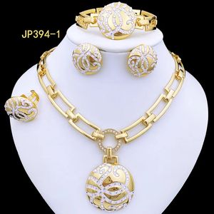 Conjuntos de jóias de casamento italiano 18k banhado a ouro conjunto de jóias de luxo mulheres colares brincos anel pulseira dubai conjunto de jóias acessórios de festa de casamento 230928