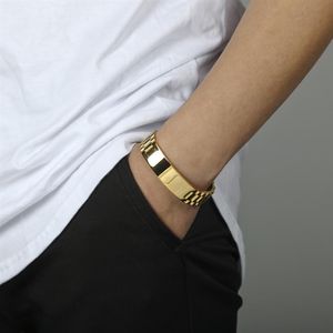 Новые мужские часы-браслет с позолоченными звеньями из нержавеющей стали, браслеты-манжеты, ювелирные изделия в стиле хип-хоп для мужчин Gift259U