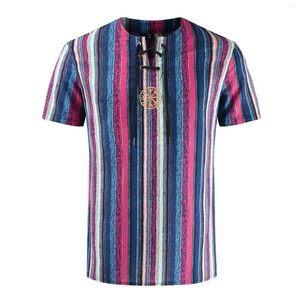 Mäns casual skjortor sommarblus för män 2023 smal bomullslinen tryckt kort ärm t-shirt topp hawaiian kläder