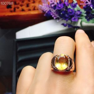 Cluster Rings Fashion Yellow Crystal Ring for Man 3CT 9mm 11mm Natural Citrine 925 Silver Sale Gemstone