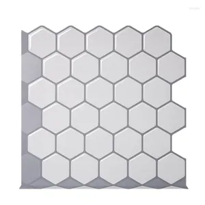 Väggklistermärken 3D självhäftande mosaik kakel klistermärke vit hexagon stil hem kök dekoration