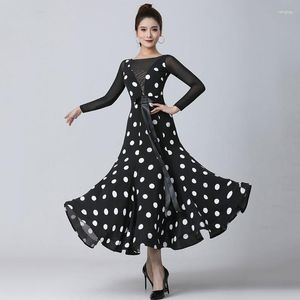Palco desgaste polka dot dança de salão vestido de competição mulheres valsa moderno vestidos de dança de manga comprida latina sl9153