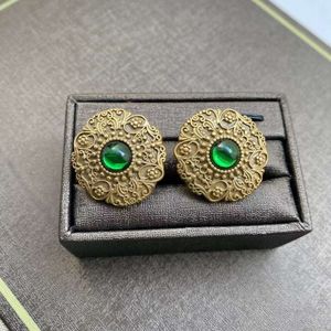 Medieval Vintage Heavy Industry Pattern Inlaid Ear Studs Elegant and Simple French Earrings for Celebrities