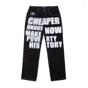 Mäns jeans Y2K Fashion Letter Print American Retro Black Baggy Gothic High Street Style Loose Straight-ben Pants for Men