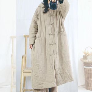 Women's Down Women 2023 Vintage Winter Linen Coat Parkas Ladies Padded Topcoat Memaly Long Outerware