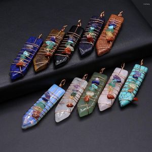 Anhänger Halsketten Heilung Naturstein Pendel Wire Wrap 7 Chakra Reiki Amethyste Lapislazuli Spitze Schwert Tigerauge Anhänger