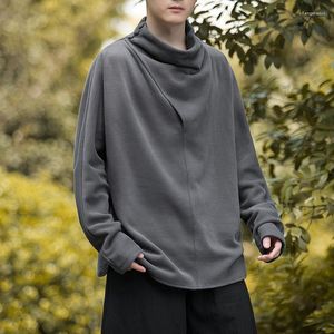 Men's T Shirts Autumn Pile Collar Velvet T-Shirts Turtleneck Tops Tees Long Sleeve Oversized Streetwear Irregular Fashion Casual Clothing