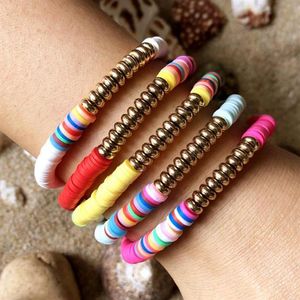 5 pezzi Boho carino arcobaleno smalto perline braccialetto elasticizzato colorato moda piastrella multicolore misto surf spiaggia gioielli regalo fascino Bracel310M
