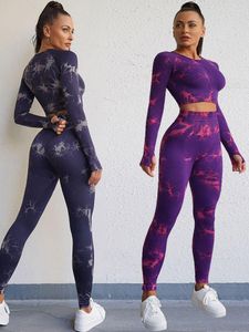 Dostyki damskie Próbuj BN Tie Tie-Dye Yoga Sports Sets Fitness Tracksuit Sportswear Suits trening Leggingi High Waisted Rikling Gym