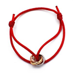 Rostfritt stål Trinity Ring String Charm Armband Three Rings Handband Pararmband för kvinnor Män Fashion Designer Jewelry 292K