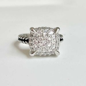 Anel de joias de luxo com zircônia, conjunto de anéis de prata esterlina 925, fio torcido denso, feminino