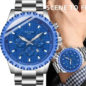 Wristwatches Top Fashion Men's Watch Stainless Steel Waterproof Band Multifunctional Night Glow Dial