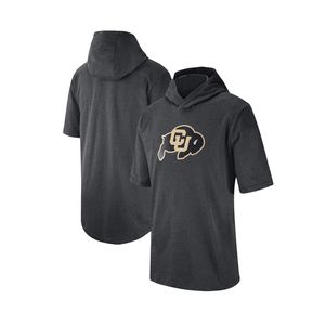 College Colorado Buffaloes T-Shirt Hoodie Özel Erkekler Siyah Futbol Formaları Kısa Kollu Kapşonlu Tişört Yetişkin Boyut Baskılı Gömlek