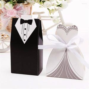 Gift Wrap 100Pcs Bridal Cases Groom Tuxedo Dress Gown Ribbon Wedding Favors Candy Box Sugar Case Decoration Mariage Casamento