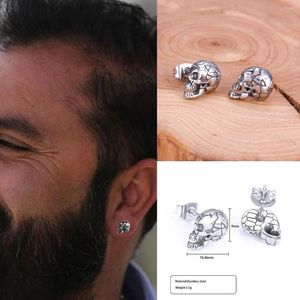 Stud Earrings Retro Viking Skull Waterproof Stainless Steel Hip-Hop Rock Trendy Men's Jewelry Accessories