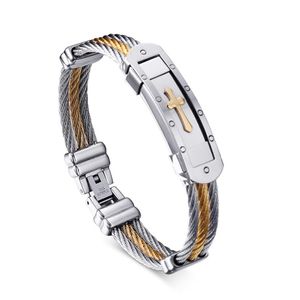 3 cables stainless steel bracelet with gold cross for man and woman 212h