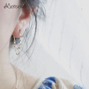 Stud Earrings Metiseko 925 Sterling Silver Plated 9K Gold Double Tassel Chain Fashion Individual Jewelry For Women