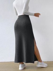 Saias outono inverno sexy lado split mulheres sólida y2k saia longa magro festa bodycon maxi preto casual clube streetwear